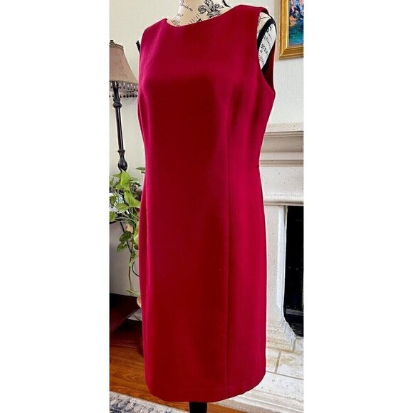 Talbots Red Sheath Dress Size 12P 100% Wool Knee Length Zip Up Back - Picture 2 of 9